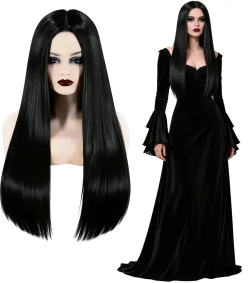 Image de Perruque Noire Longue - Style Morticia Addams