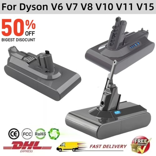 Image of High-Capacity Rechargeable Battery Compatible with Dyson V6, V7, V8, V10, V11, V15, SV07, SV09, SV10, DC62, Absolute, Fluffy, Animal, Pro – Long-Lasting Power for Your Cordless Vacuum Cleaner