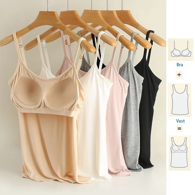 Immagine di M-3XL Per 35-85 kg Modale Plus Size Canotta Canotta con coppa fissa Petto da donna imbottito Abbigliamento esterno che tocca il fondo Biancheria intima senza usura