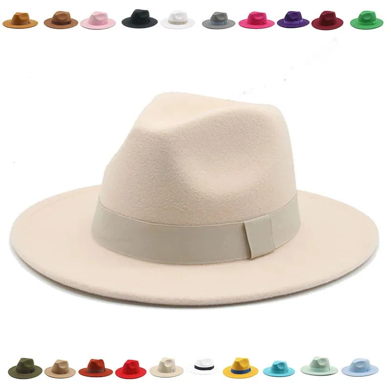 Immagine di Cappello Fedora Donna in Lana Beige con Fascia a Nastro – Elegante Cappello Invernale Classico per Matrimonio, Chiesa e Occasioni Speciali