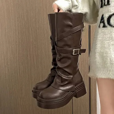 Image de Bottes Vintage Femme à Talon Épais - Style Chevalier