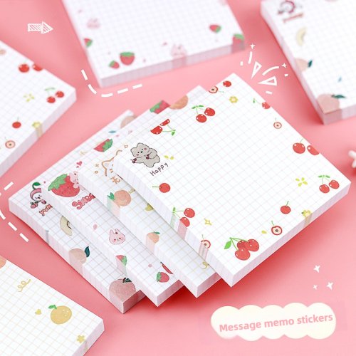 Image of Adorable Kawaii Animals and Fruits Sticky Notes Memo Pad – 80-Page Cute Journaling Supplies for Planners, To-Do Lists, and Creative Deco