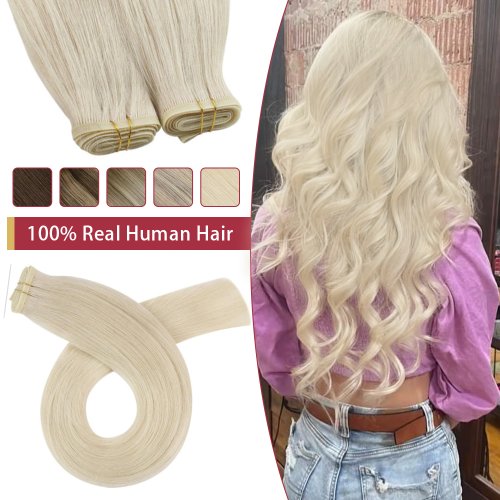 Afbeelding van Natuurlijke Platte Zijde Inslag Extensions van 100% Maagd Menselijk Haar, 10A Grade, Double Drawn, Naai-in Systeem voor Volledige Dikte en Glans