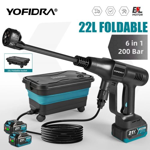 Pistola de Lavado de Alta Presión 200 Bar con Batería 21V Compatible con Makita - Limpiadora Eléctrica 6 en 1 para Coches, Jardín y Hogar