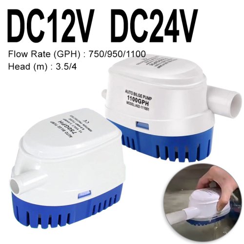 Image of Automatic 12V/24V DC Submersible Marine Pump for Yachts and Boats – Reliable Water Drainage System with Float Switch