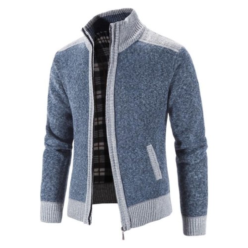 Image de Cardigan Homme Col Montant Patchwork - Style Mode Hiver