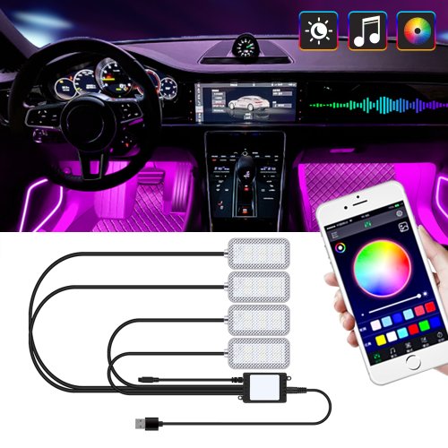 Image of Car Led Interior Ambient Foot Strip Light Kit With USB Cigarette Lighter Backlight Music Control App RGB Auto Decorative Lamp