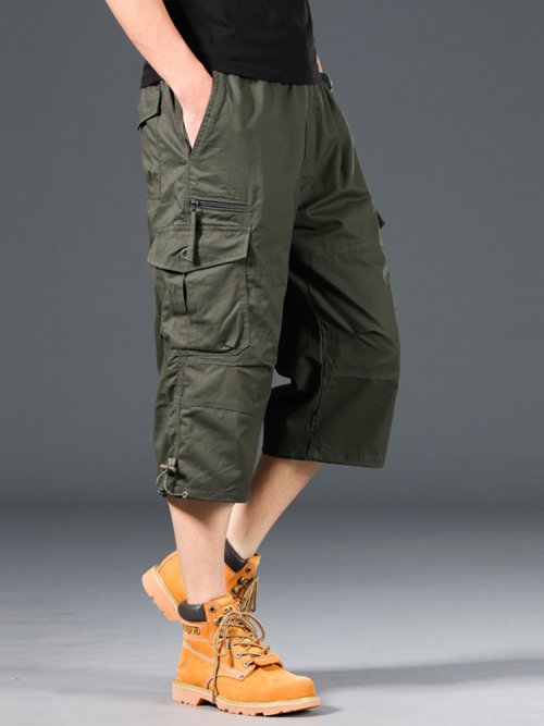Bild von Sommer männer Cargo-Shorts Lose Beiläufige Unterhalb Knie Hosen Elastische Taille Plus Größe Outdoor Jogging Taktische Capri Hosen