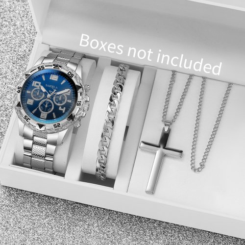 Immagine di 3 pezzi moda uomo affari orologi cinturino in acciaio di lusso orologio analogico al quarzo da uomo ...