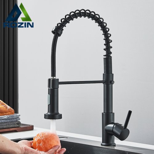Immagine di Rubinetto da Cucina Nero Opaco con Spruzzatore a Scomparsa, Miscelatore Gourmet con Ugello a Doppia Modalità e Lavello Flessibile per Acqua Calda e Fredda