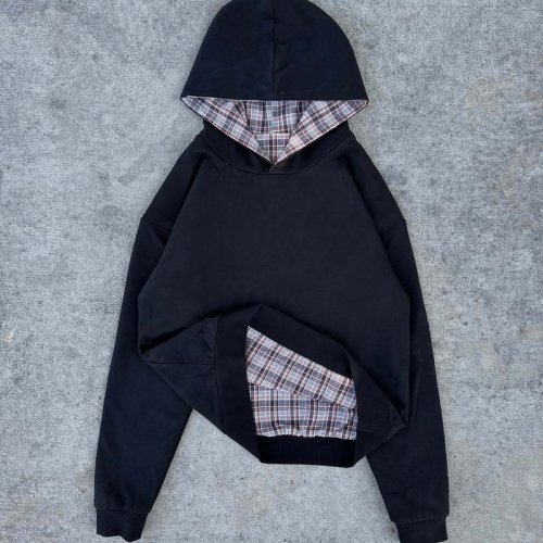 Afbeelding van Hiphop streetwear nep tweedelig geruit vest sweatshirt met capuchon Amerikaanse retro mode all-match nieuwe unisex jas emo