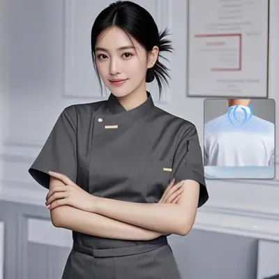 Image de Veste de Chef Élégante Femme - Uniforme de Cuisine Respirant