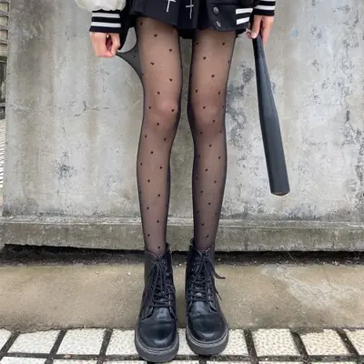 Image de Bas de soirée en soie à pois avec nœud cœur - Noir & Blanc