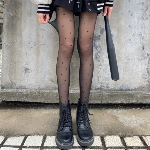Image de Bas de soirée en soie à pois avec nœud cœur - Noir & Blanc