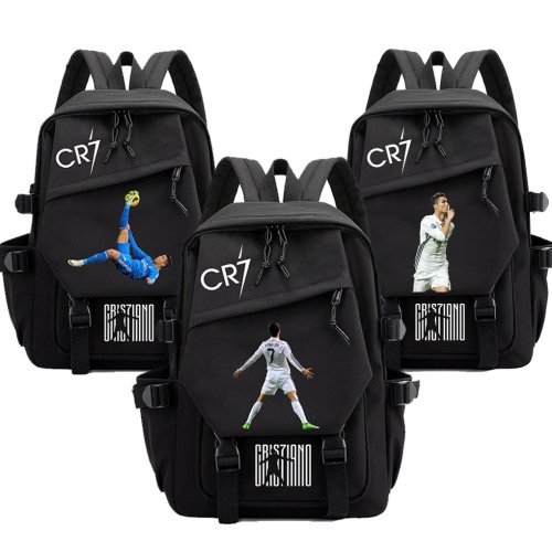 Bild von Modischer Fußball-Ronaldo-15-Zoll-Polyester-Wasserdichter-Einfarbiger-Einfacher-Herrenrucksack – Stilvoller Paar-Studenten-Computerrucksack