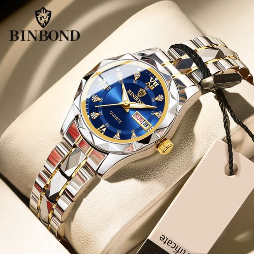 Image of Binbond B2521 Luxury Women's Quartz Watch – Waterproof, Date & Day Display, Elegant Sporty Design for Everyday Wear