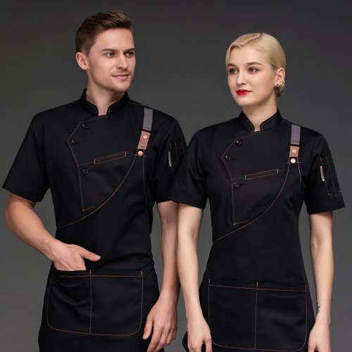 Afbeelding van Chef-Koks Shirts Keuken Uniformen Werkkleding Voor Mannen Bakkerij Bar Chef Jas Schort Waterdicht Restaurant Vrouwen Serveerster Zwart