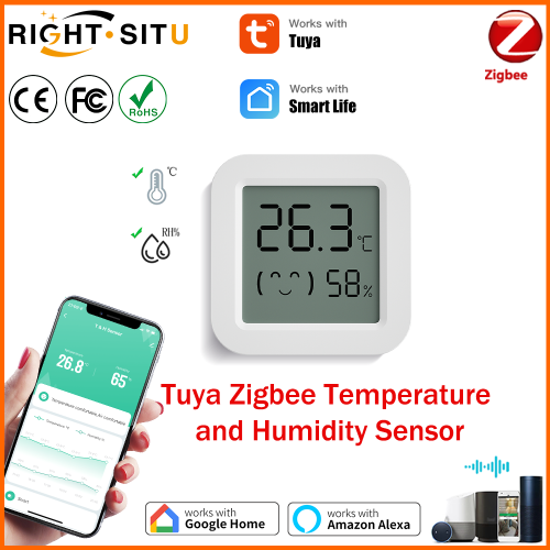 Image of Tuya Smart Zigbee 3.0 Temperature and Humidity Sensor with App Control – Wireless Indoor Thermometer for Smart Homes, Compatible with Alexa, ZHA, and Zigbee2MQTT