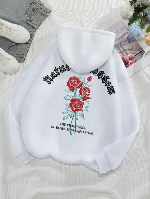 Image de Sweat à Capuche Femme Vintage Fleurs & Lettres