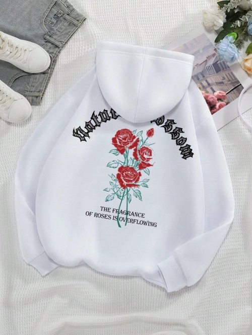 Image de Sweat à Capuche Femme Vintage Fleurs & Lettres