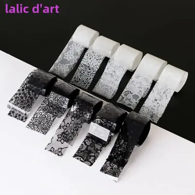 Image de Feuilles de Dentelle Nail Art - 10 Rouleaux Noir & Blanc