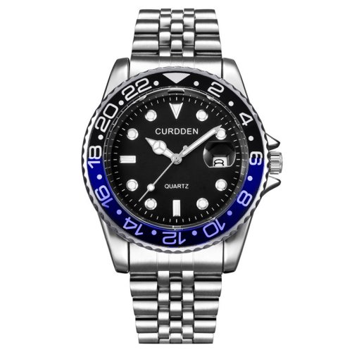 Image of Elegant Men's Gold-Plated Stainless Steel Quartz Watch with Date Display and Vintage Design – Classic Silver Tone Wristwatch for Everyday Style