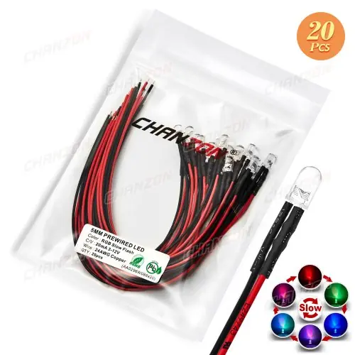 Image de LED Clignotantes Pré-Câblées 5mm - 20 Pièces Multicolores