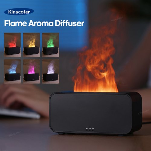Imagen de Difusor de Aceites Esenciales con Humidificador Ultrasónico y Lámpara LED de Fuego Artificial - Mini Máquina de Niebla para Ambientes Relajantes