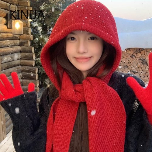 Imagen de Gorro de Pasamontañas Coreano para Mujer con Bufanda Integrada – Accesorio Invernal Caliente y Ajustado para Protección Facial y Cuello