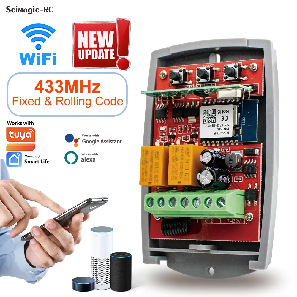 Image of Tuya WIFI Garage Door Opener Gate Receiver 2ch 433mhz 433.92mhz Universal Fixed Rolling Code Multi Brand Controller Switch