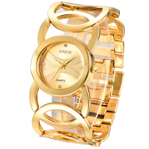 Imagen de Relojes Xinew 6438 Originales de Marca Grande para Mujer, Pulseras de Cuarzo de Lujo Doradas, Relojes Femeninos a la Moda 2024