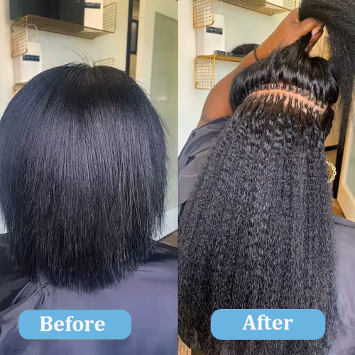 Immagine di Estensioni dei capelli microlink lisci crespi Capelli umani vergini Cheratina nera naturale Estensione dei capelli con punta 50 g/set per le donne
