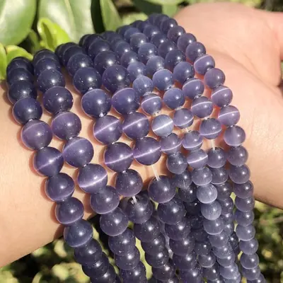 Image de perles colorées en pierre œil de chat naturelle 4 12mm pour bracelet perles amples fabrication de bi...