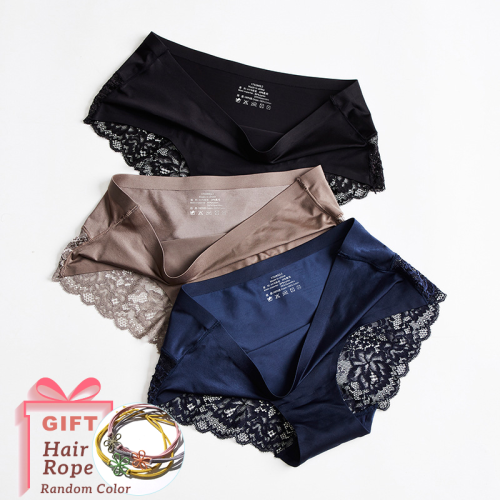 Image of Elegant Lace Women's Underwear Set – 3-Pack Seamless Silk Briefs for Plus Size Women (4XL), Soft and Comfortable Lingerie for Everyday Wear