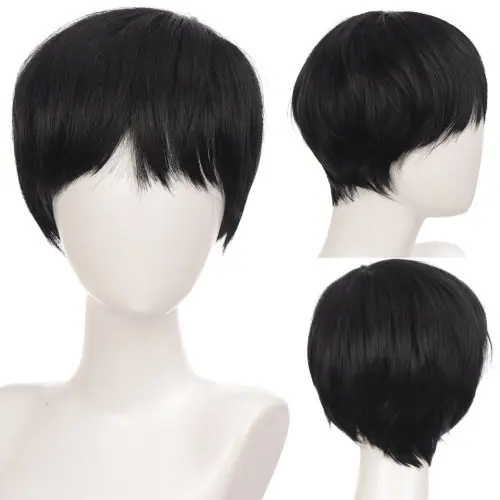 Image de Perruque Synthétique Courte Bouclée Noire pour Hommes & Garçons