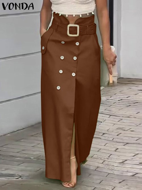 Imagen de Falda Larga Elegante para Mujer con Botones y Cinturilla