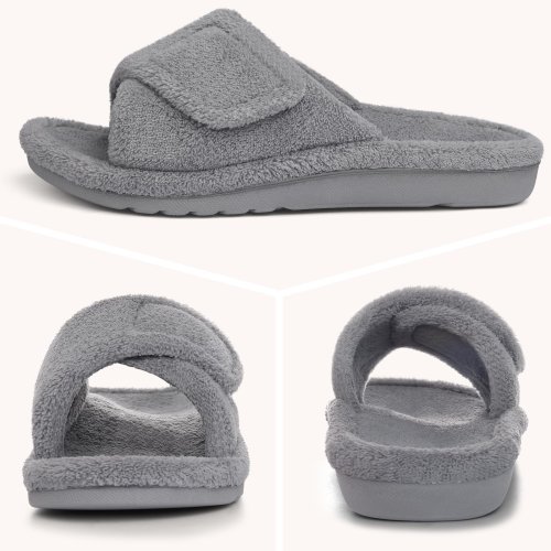Image of Cozy Adjustable Fur-Lined Women's Slippers with Orthopedic Arch Support and Open-Toe Design for Ultimate Comfort at Home