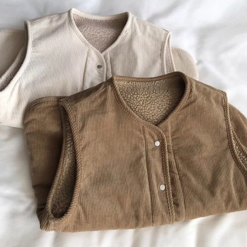 Imagen de Chaleco Vintage de Lana de Pana para Mujer, Chaqueta Informal Cálida sin Mangas con Botones, Prenda Y2K Holgada y Estilo Coreano, Ideal para Otoño e Invierno