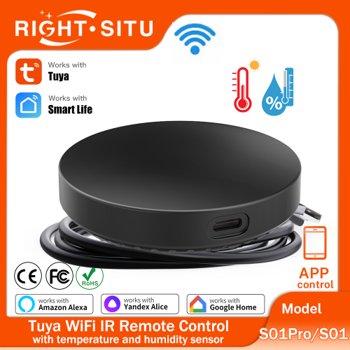Immagine di Sensore di umidità della temperatura WiFi Tuya con telecomando APP IR per Smart HomePer TV AC Funziona con SmartLife Yandex Alexa