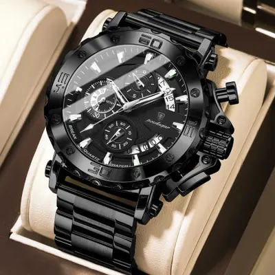 Image de Montre Homme Luxe Étanche avec Chronographe et Bracelet Acier