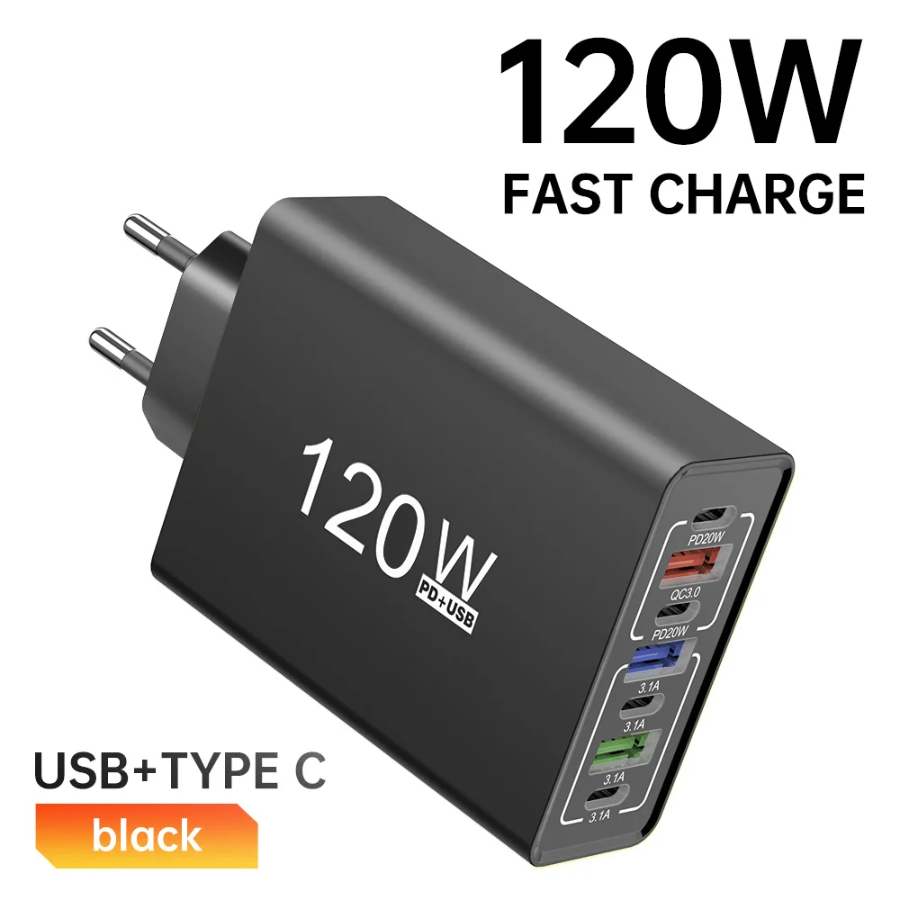 Imagen de Cargador USB C Total 120W múltiples puertos carga rápida tipo C adaptador de pared para teléfono par...