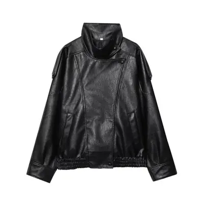 Veste Faux Cuir Noire Oversize pour Femme