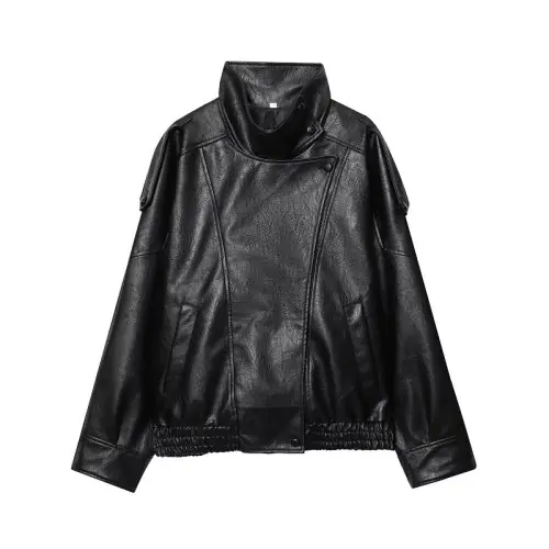 Image de Veste Faux Cuir Noire Oversize pour Femme
