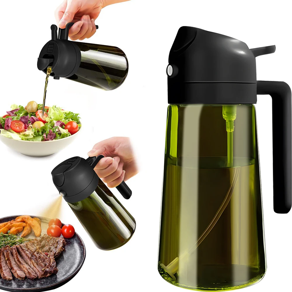 Immagine di Spruzzatore di olio scuro con blocco della luce da 470 ml/16 once per cucinare Bottiglia di erogator...