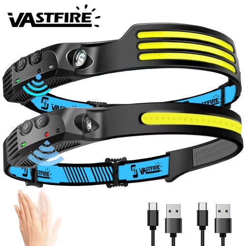 Imagen de Linterna frontal con Sensor LED COB, lámpara frontal de inducción con batería integrada, linterna frontal recargable por USB, 5 modos de iluminación, linterna de pesca