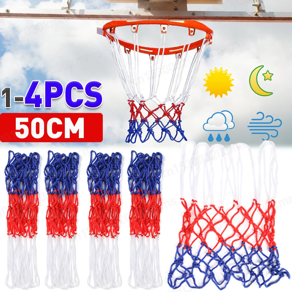 Imagen de Red de Baloncesto de Nailon Duradero con Hilo Grueso de Tres Colores - Accesorio Universal para Canasta, Ideal como Repuesto para Juegos al Aire Libre e Interior