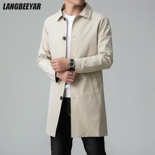 Zdjęcie Elegancki długий męski trencz z Korei – nowa marka, stylowy płaszcz slim fit na co dzień