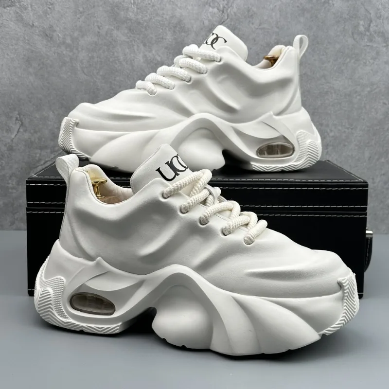 Image of Premium Men's Comfortable Leather Platform Sneakers – Stylish Outdoor Casual Shoes for Everyday Wear