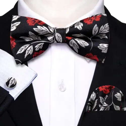 Image de Ensemble élégant de boutons de manchette, nœud papillon et mouchoir pour homme
