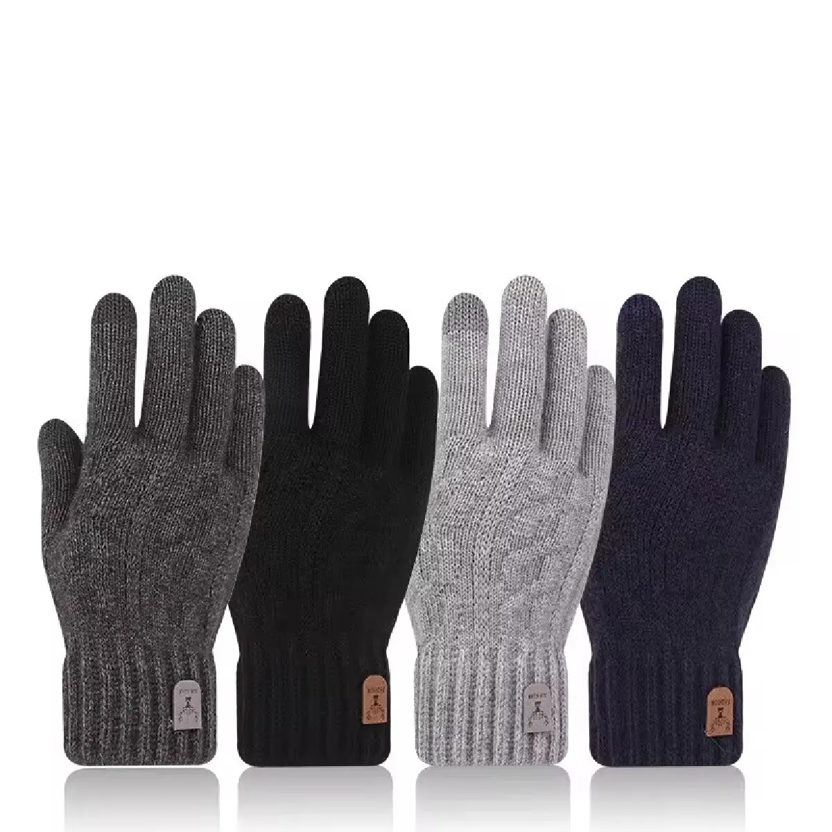 Image of Men's Winter Warm Touchscreen Gloves with Velvet Lining and Thick Wool Knit for Cold Weather Protection